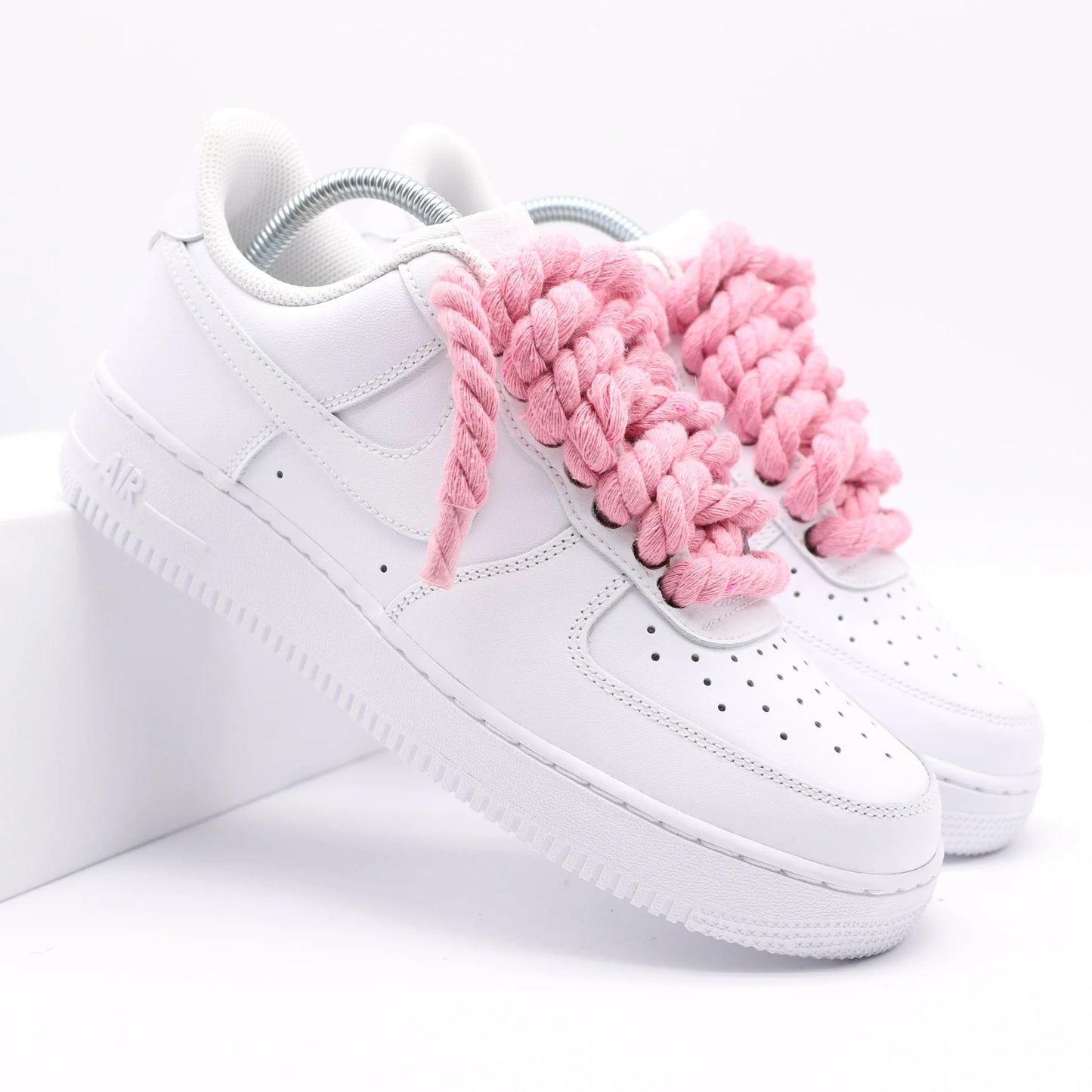 Nike Air Force 1 Low Triple White -PINK ROPE LACE-