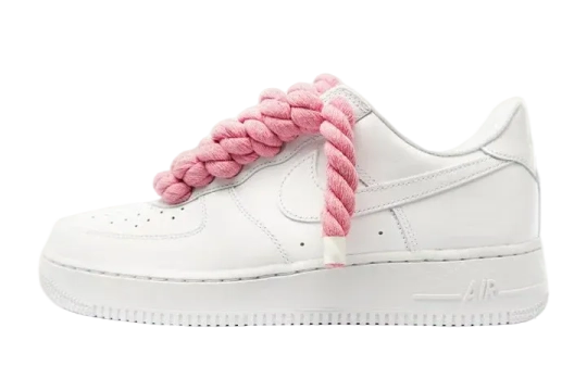 Nike Air Force 1 Low Triple White -PINK ROPE LACE-