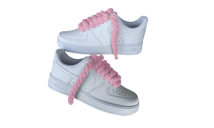 Nike Air Force 1 Low Triple White -PINK ROPE LACE-