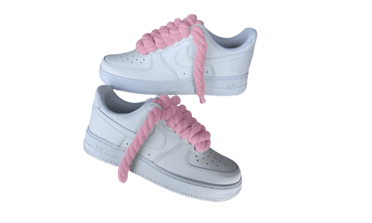 Nike Air Force 1 Low Triple White -PINK ROPE LACE-